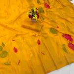 Staring Yellow Khadi Georgette Banarasi Silk Saree With Precious Blouse Piece