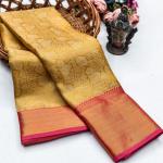 Evanescent Golden Soft Tissue Silk Saree With Flaunt Blouse Piece