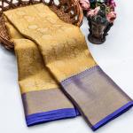 Ravishing Golden Soft Tissue Silk Saree With Delightful Blouse Piece