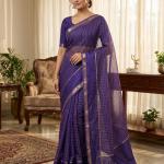 Ratatouille Navy Blue Banarasi Viscose Georgette Silk Saree With Snappy Blouse Piece