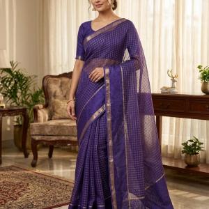 Ratatouille Navy Blue Banarasi Viscose Georgette Silk Saree With Snappy Blouse Piece