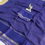Ratatouille Navy Blue Banarasi Viscose Georgette Silk Saree With Snappy Blouse Piece
