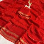 Stylish Red Banarasi Viscose Georgette Silk Saree With Surreptitious Blouse Piece
