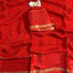 Stylish Red Banarasi Viscose Georgette Silk Saree With Surreptitious Blouse Piece
