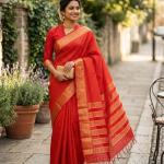 Pulsating Red Soft Silk Saree With Efflorescence Blouse Piece