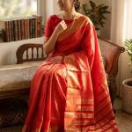 Pulsating Red Soft Silk Saree With Efflorescence Blouse Piece