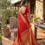 Pulsating Red Soft Silk Saree With Efflorescence Blouse Piece