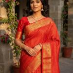 Pulsating Red Soft Silk Saree With Efflorescence Blouse Piece