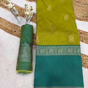 Panoply Mehndi Pure Zari Weaving Banarasi Silk Saree With Imbrication Blouse Piece