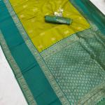 Panoply Mehndi Pure Zari Weaving Banarasi Silk Saree With Imbrication Blouse Piece