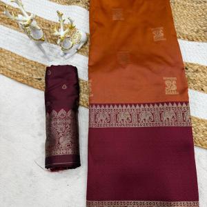 Majestic Orange Pure Zari Weaving Banarasi Silk Saree With Grandiose Blouse Piece
