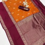Majestic Orange Pure Zari Weaving Banarasi Silk Saree With Grandiose Blouse Piece