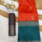 Surpassing Orange Pure Zari Weaving Banarasi Silk Saree With Sensational Blouse Piece