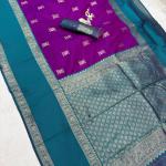 Scrumptious Purple Pure Zari Weaving Banarasi Silk Saree With Glowing Blouse Piece