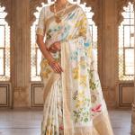 Rhapsodic Beige Khadi Georgette Banarasi Silk Saree With Ethereal Blouse Piece