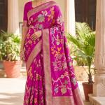 Woebegone Dark Pink Khadi Georgette Banarasi Silk Saree With Ephemeral Blouse Piece