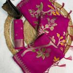 Woebegone Dark Pink Khadi Georgette Banarasi Silk Saree With Ephemeral Blouse Piece