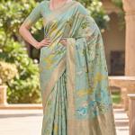 Vibrant Sea Green Khadi Georgette Banarasi Silk Saree With Designer Blouse Piece