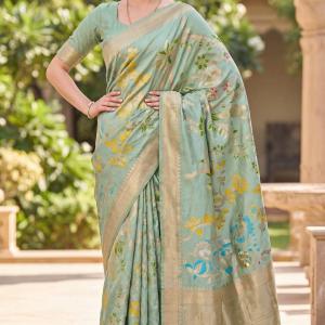 Vibrant Sea Green Khadi Georgette Banarasi Silk Saree With Designer Blouse Piece