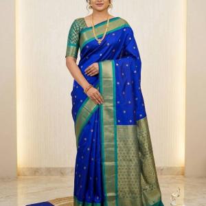 Transcendent Royal Blue Pure Zari Weaving Banarasi Silk Saree With Beautiful Blouse Piece