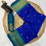 Transcendent Royal Blue Pure Zari Weaving Banarasi Silk Saree With Beautiful Blouse Piece