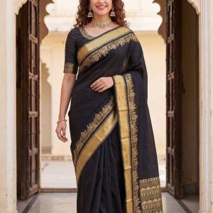 Luxuriant Black Soft Silk Saree With Beleaguer Blouse Piece