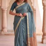 Enthralling Sea Green Cotton Silk Saree With Embellished Blouse Piece