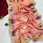 Glorious Pink Tissue Silk Saree With Gleaming Blouse Piece