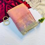 Glorious Pink Tissue Silk Saree With Gleaming Blouse Piece