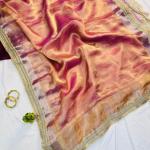 Glorious Pink Tissue Silk Saree With Gleaming Blouse Piece