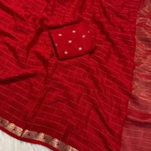 Nemesis Red Banarasi Georgette Silk Saree With Charming Blouse Piece
