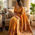 Engrossing Yellow Pashmina Silk Saree With Sonorous Blouse Piece