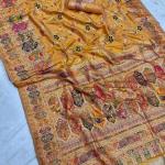 Engrossing Yellow Pashmina Silk Saree With Sonorous Blouse Piece