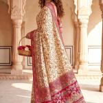 Scrumptious Beige Pashmina Silk Saree With Seraphic Blouse Piece