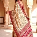Scrumptious Beige Pashmina Silk Saree With Seraphic Blouse Piece