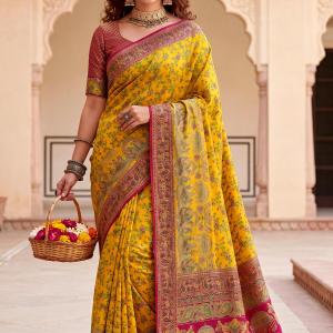Opulent Yellow Pashmina Silk Saree With Pleasant Blouse Piece