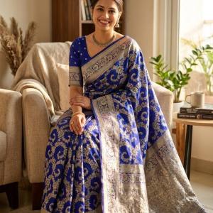 Ethnic Blue Soft Silk Saree With Demanding Blouse Piece