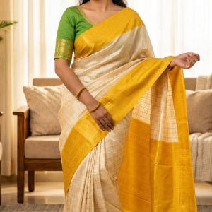 Sumptuous Beige Soft Silk Saree With Blooming Blouse Piece