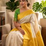 Sumptuous Beige Soft Silk Saree With Blooming Blouse Piece