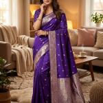 Nectarous Royal Blue Soft Silk Saree With Snazzy Blouse Piece