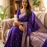 Nectarous Royal Blue Soft Silk Saree With Snazzy Blouse Piece