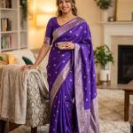 Nectarous Royal Blue Soft Silk Saree With Snazzy Blouse Piece