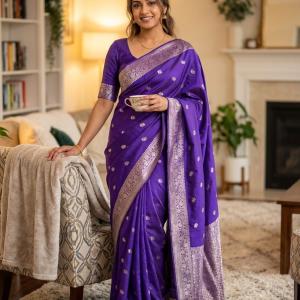 Nectarous Royal Blue Soft Silk Saree With Snazzy Blouse Piece