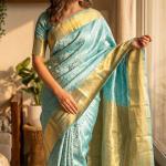 Sophisticated Firozi Kanjivaram Tissue Silk Saree With Scintillating Blouse Piece
