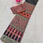 Ravishing Black Ajrakh Printed Mirror Work Satin Silk Saree With Incomparable Blouse Piece