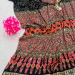 Ravishing Black Ajrakh Printed Mirror Work Satin Silk Saree With Incomparable Blouse Piece