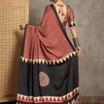 Majesty Pink Ajrakh Printed Satin Silk Saree With Enigmatic Blouse Piece