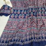 Profuse Blue Ajrakh Printed Mirror Work Satin Silk Saree With Exquisite Blouse Piece