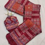 Majestic Maroon Ajrakh Printed Mirror Work Satin Silk Saree With Dazzling Blouse Piece
