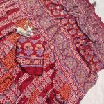 Majestic Maroon Ajrakh Printed Mirror Work Satin Silk Saree With Dazzling Blouse Piece